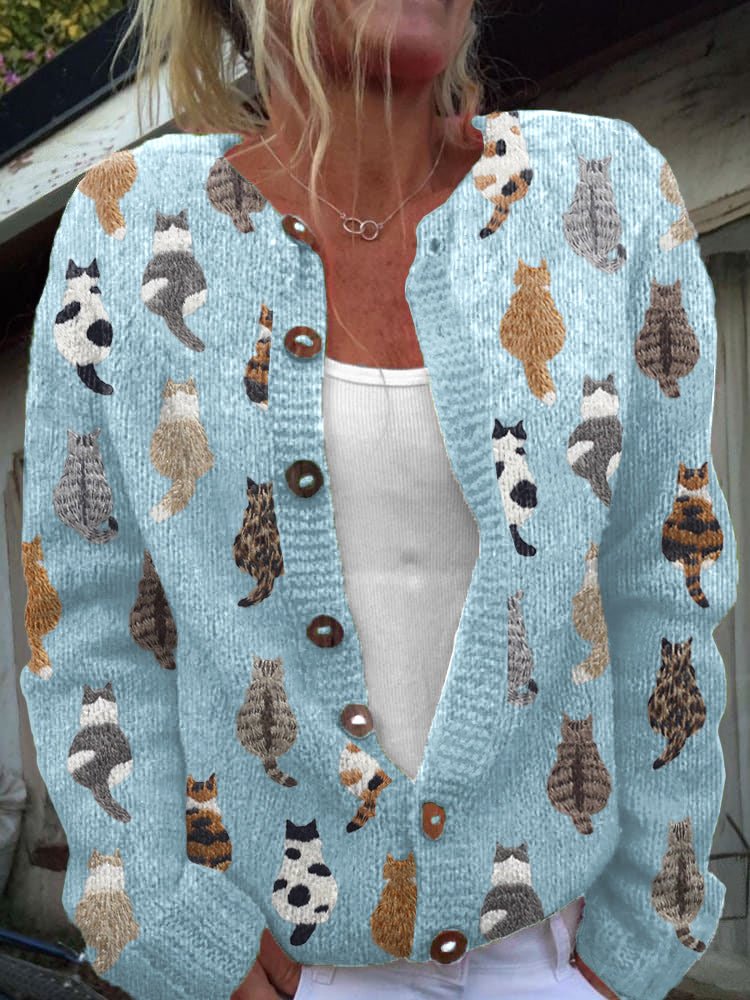 Beatriz Cárdigan Acogedor con Estampado de Gato