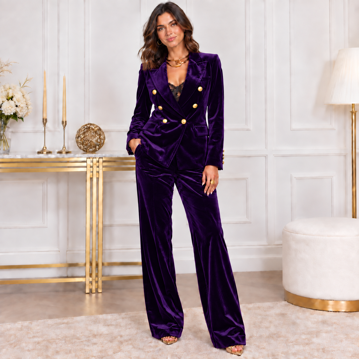 Zahara | Traje de Chaqueta y Pantalón de Terciopelo