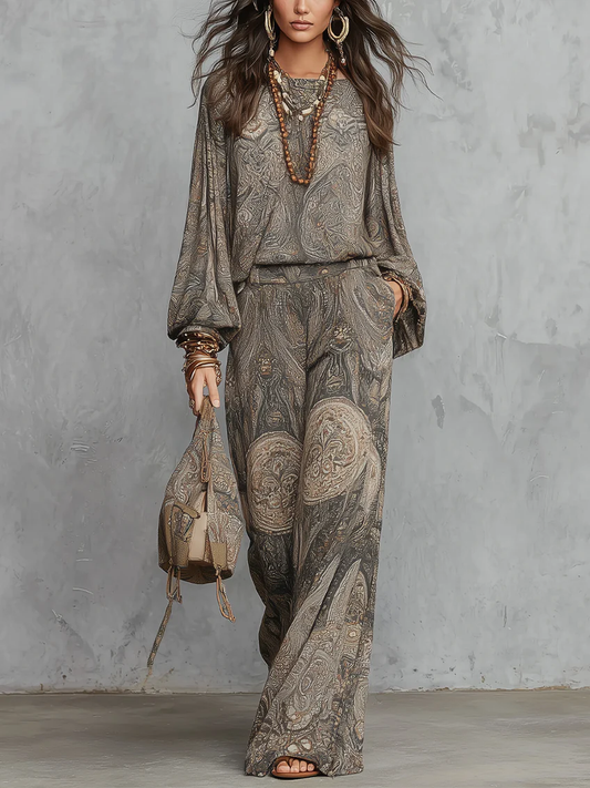 Inés | Conjunto Estampado Paisley con Pantalón Ancho