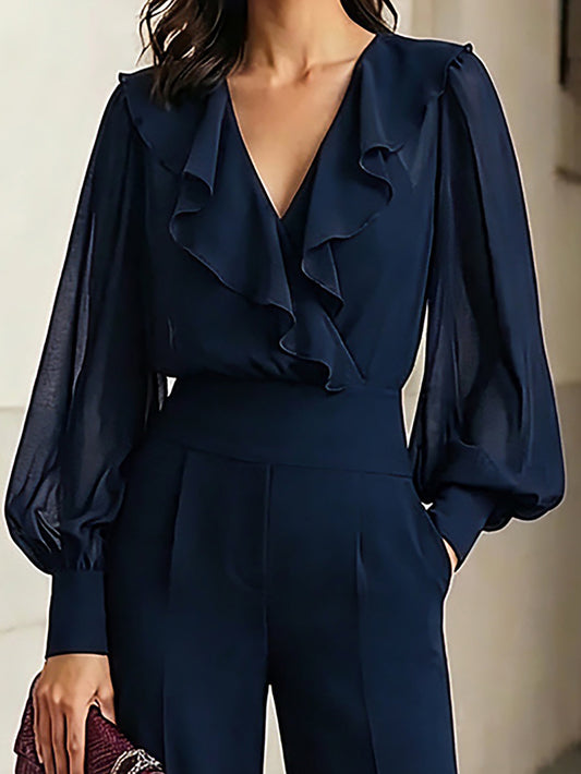 Marina | Conjunto Azul Marino con Volantes y Pantalón Ancho