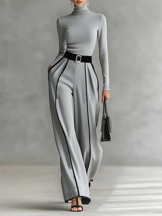 Adèle | Conjunto de cuello alto con ribetes blancos y pantalón de pierna ancha
