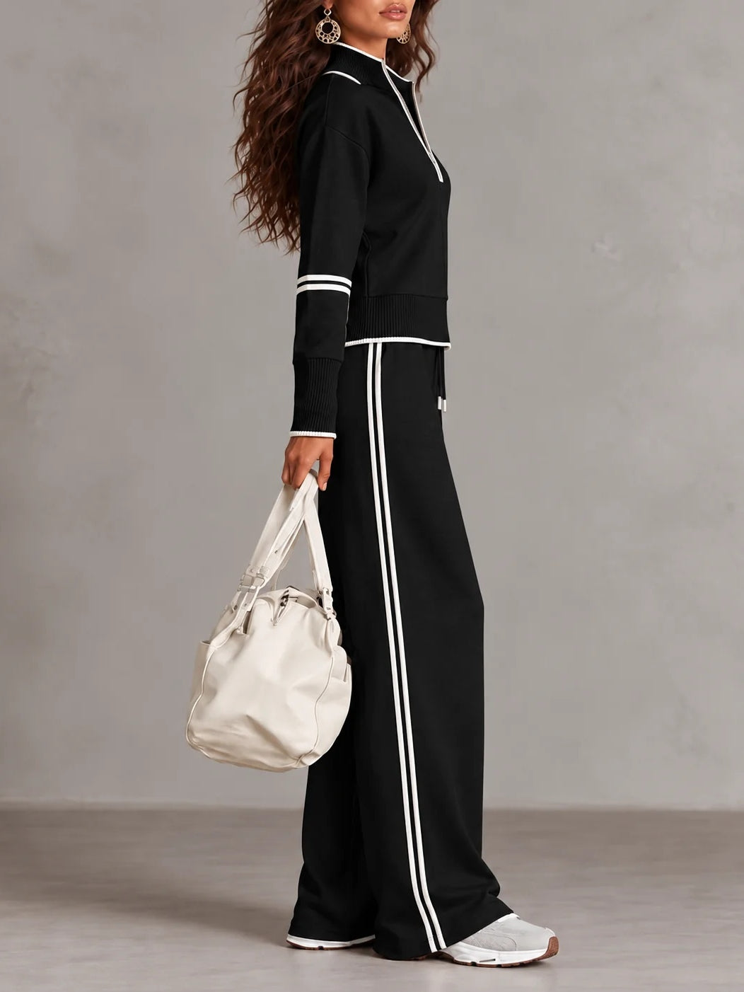 Carla | Conjunto con Sudadera de Cuello Cremallera y Pantalón de Pierna Ancha