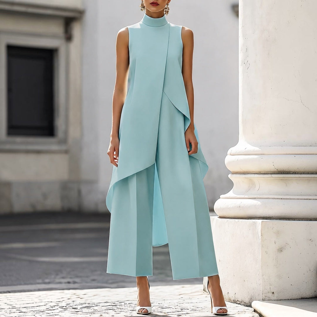 Valentina | Mono elegante con top drapeado de cuello alto