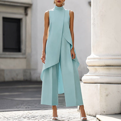 Valentina | Mono elegante con top drapeado de cuello alto