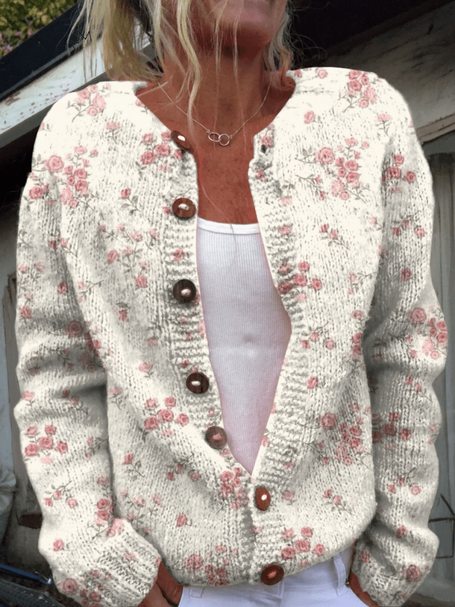 Adriana Cárdigan de Punto Vintage con Flores