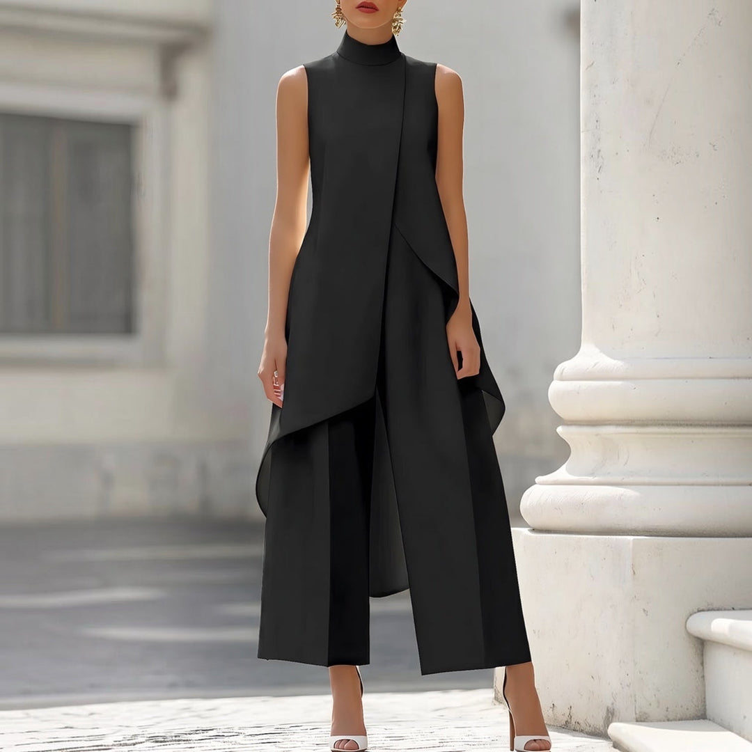 Valentina | Mono elegante con top drapeado de cuello alto