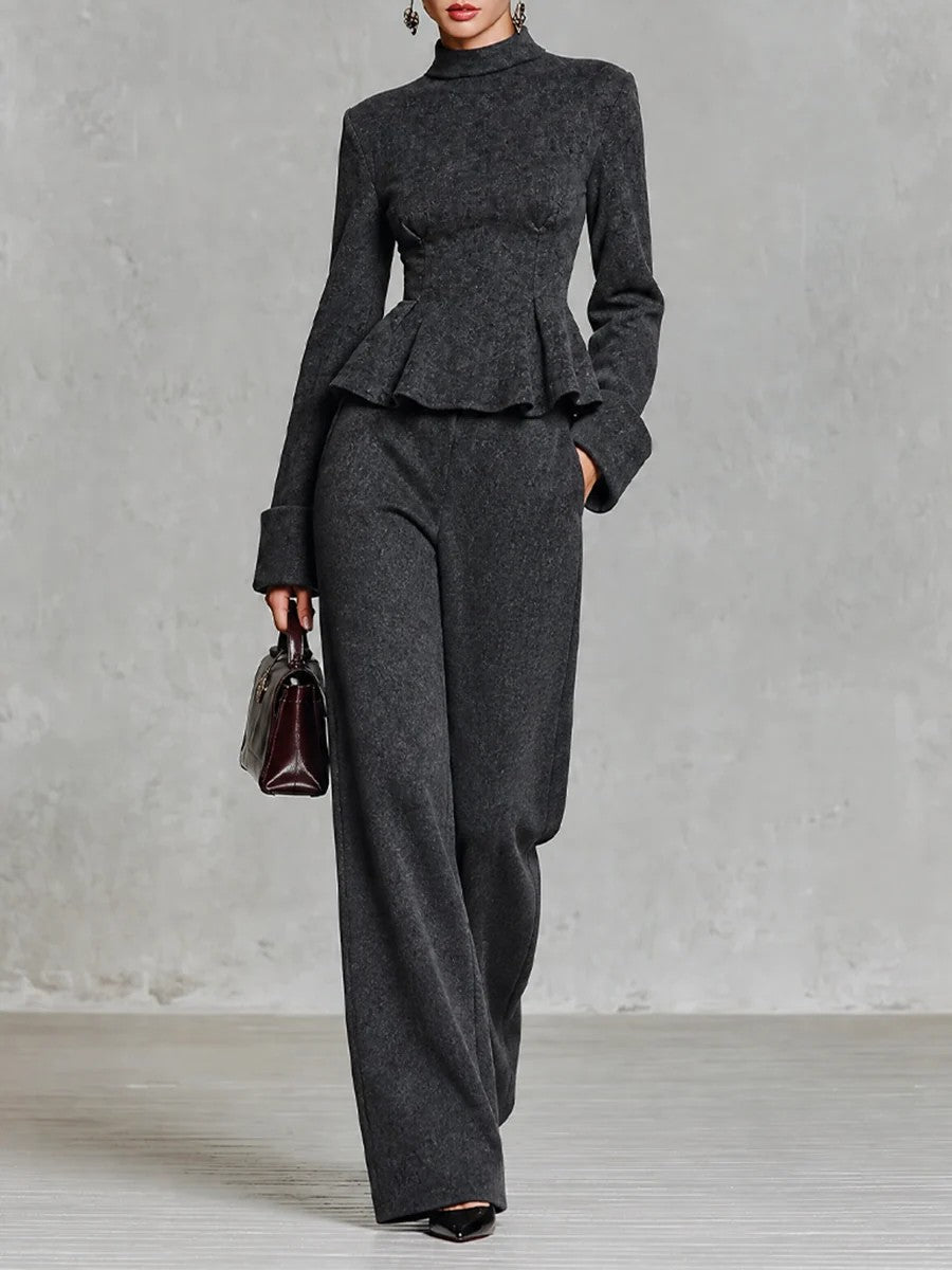 Bianca | Conjunto Elegante con Top Péplum y Pantalón de Pierna Ancha
