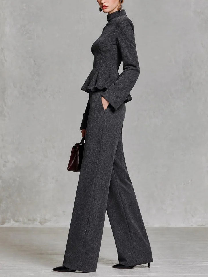 Bianca | Conjunto Elegante con Top Péplum y Pantalón de Pierna Ancha
