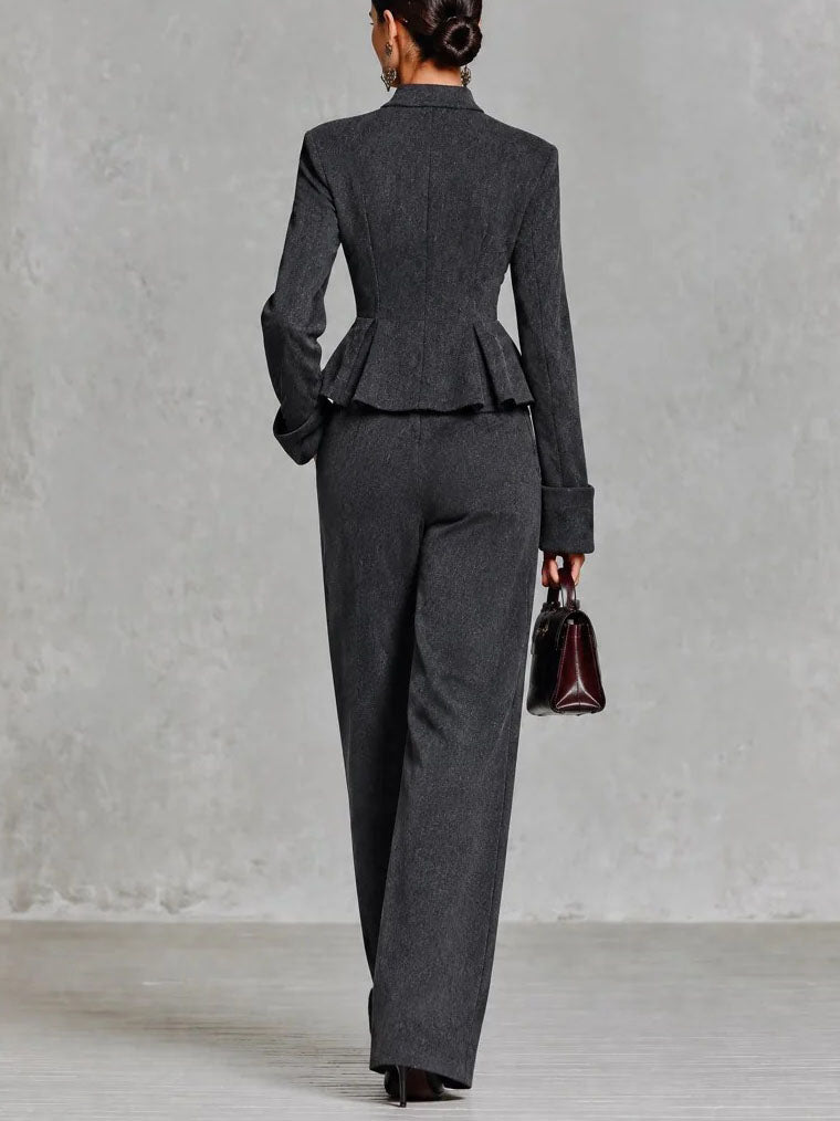 Bianca | Conjunto Elegante con Top Péplum y Pantalón de Pierna Ancha