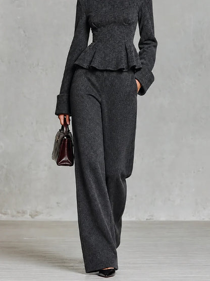 Bianca | Conjunto Elegante con Top Péplum y Pantalón de Pierna Ancha