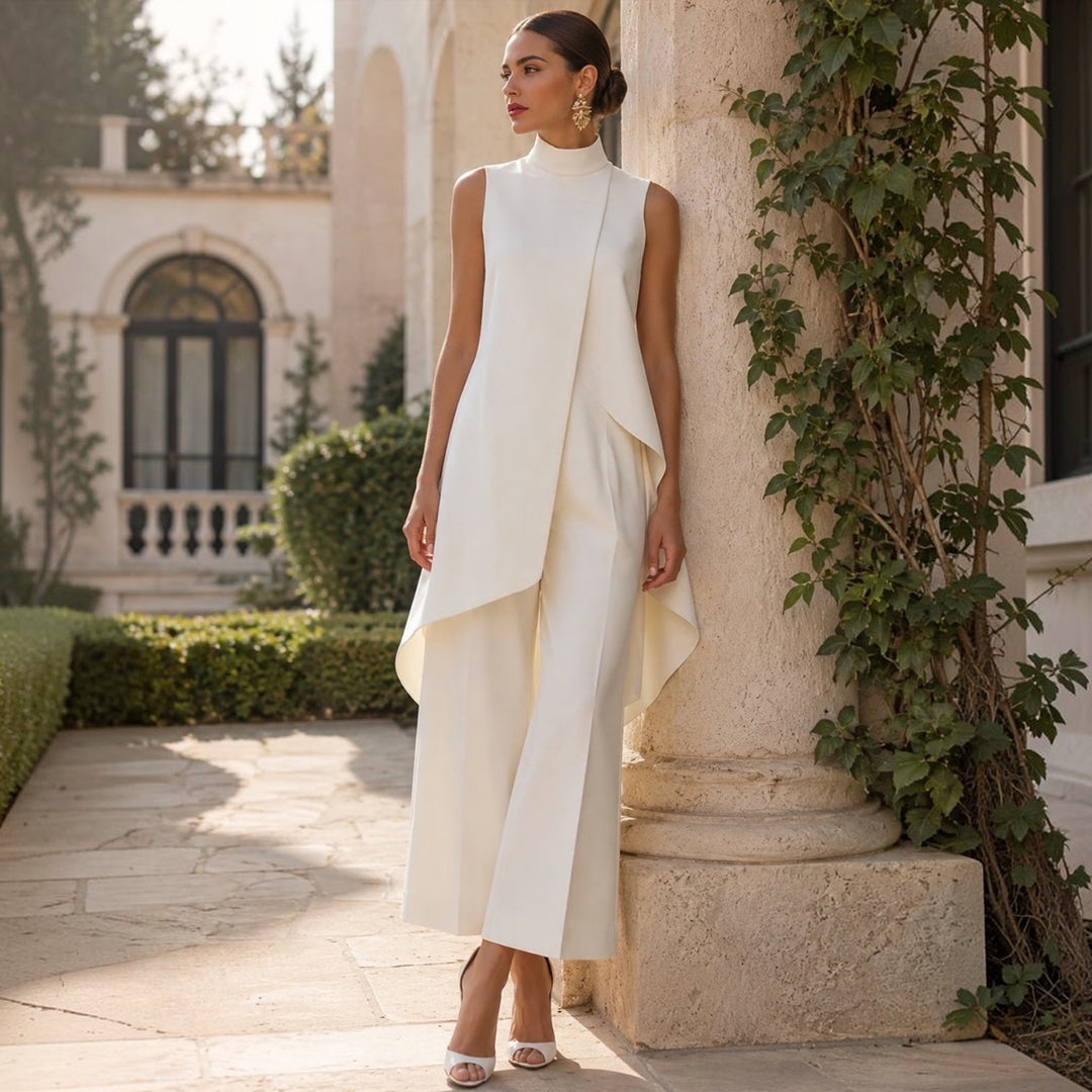 Valentina | Mono elegante con top drapeado de cuello alto