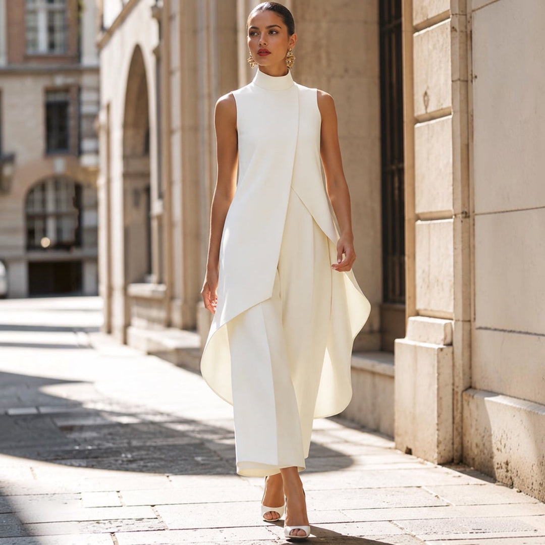 Valentina | Mono elegante con top drapeado de cuello alto