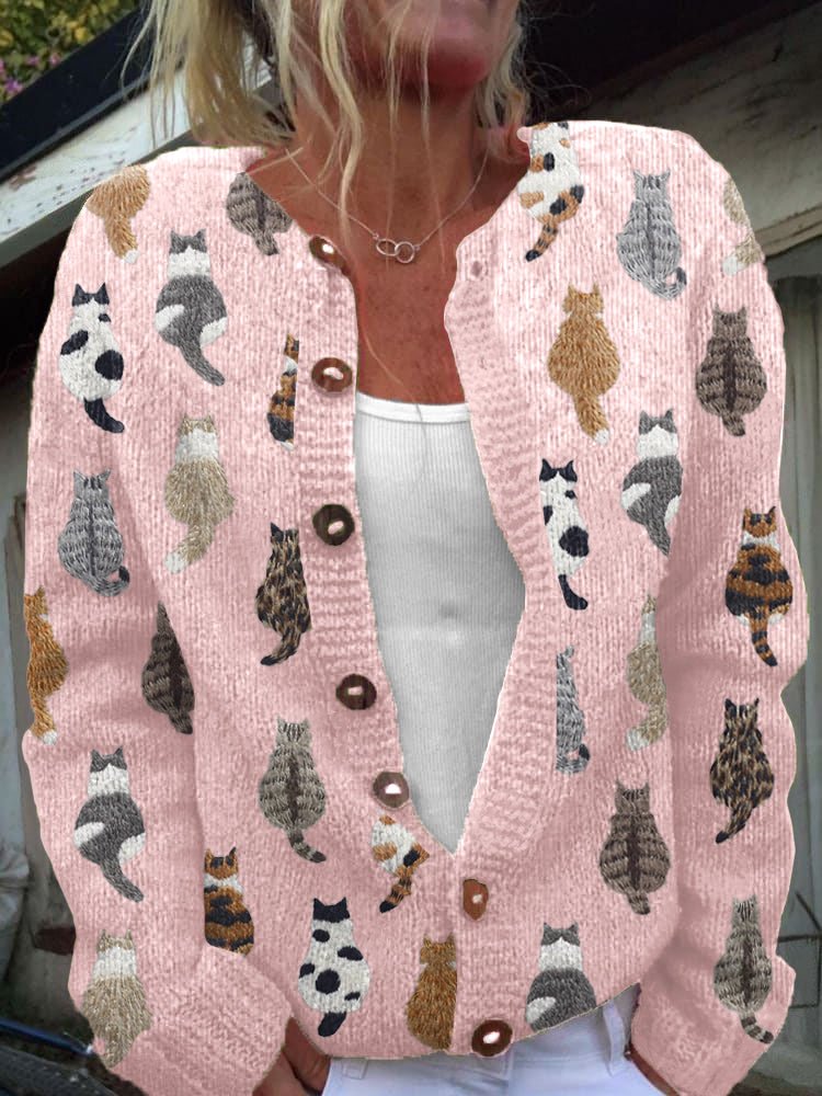 Beatriz Cárdigan Acogedor con Estampado de Gato