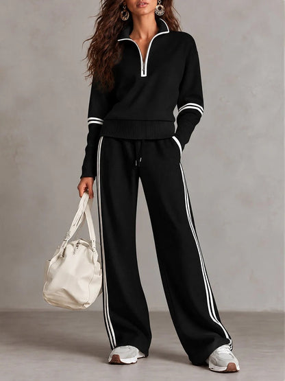 Carla | Conjunto con Sudadera de Cuello Cremallera y Pantalón de Pierna Ancha