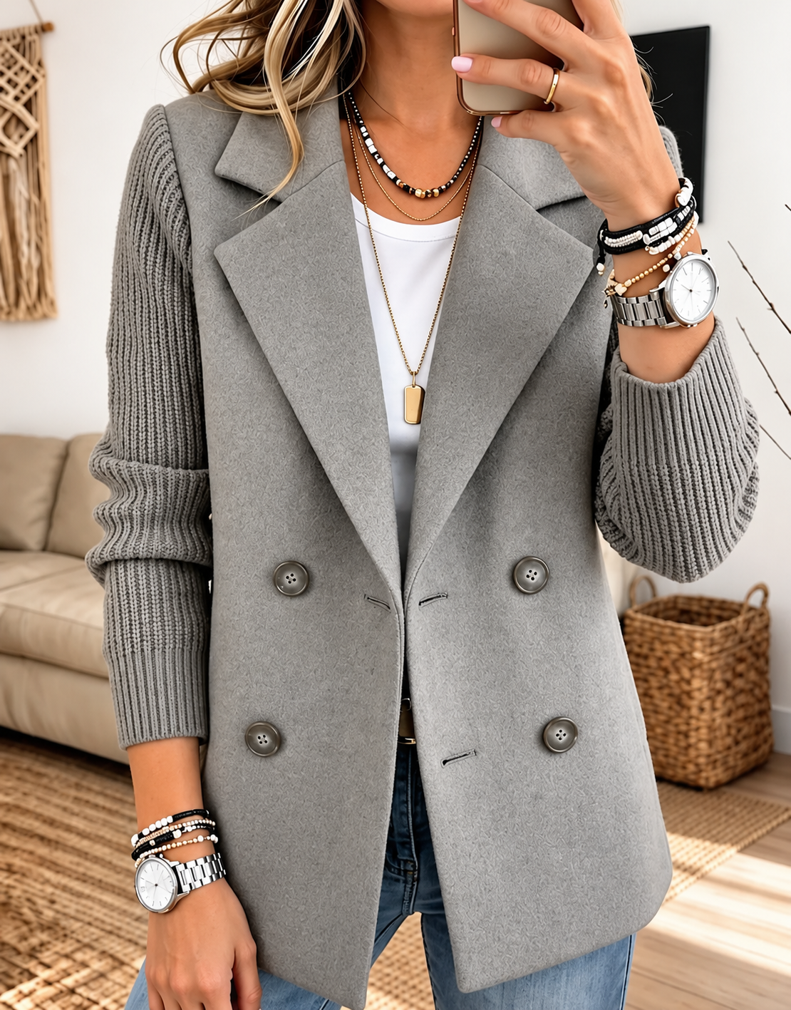 Carla | Blazer Elegante con Mangas de Punto