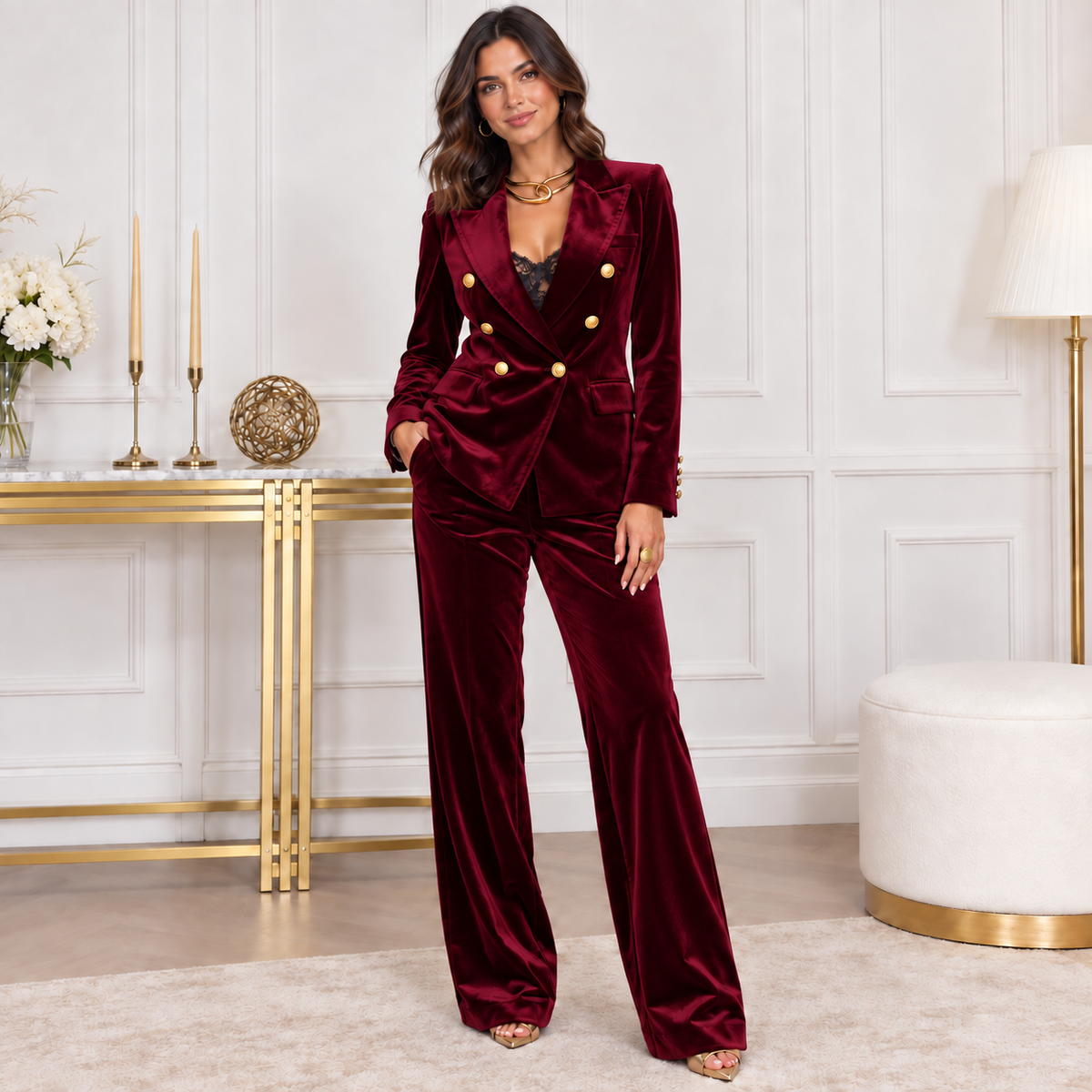 Zahara | Traje de Chaqueta y Pantalón de Terciopelo