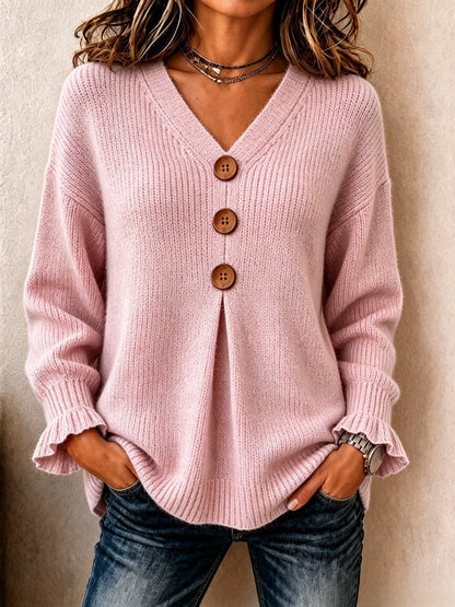 María | Jersey de Cuello en V con Botones