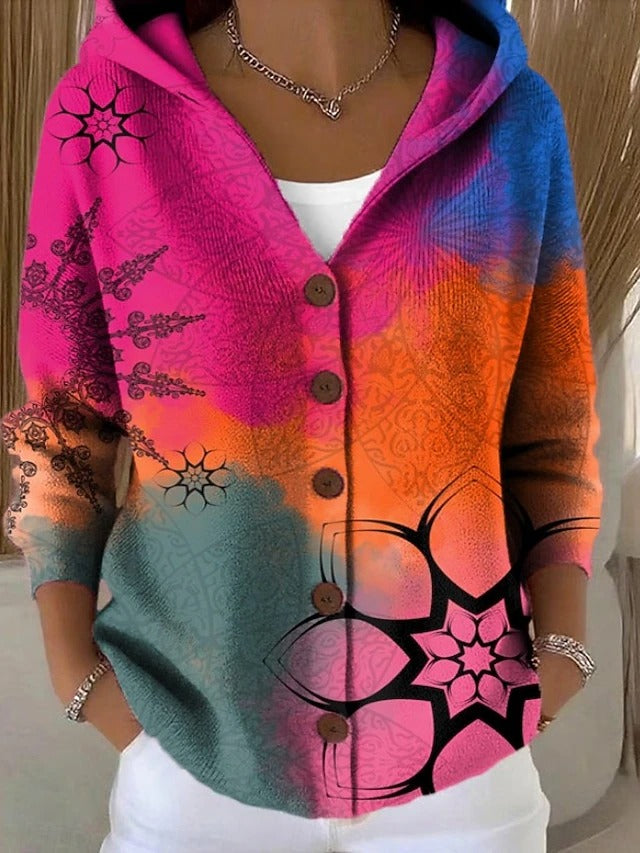 Paloma | Chaqueta de Punto Estampada con Capucha