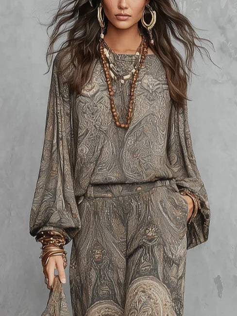 Inés | Conjunto Estampado Paisley con Pantalón Ancho