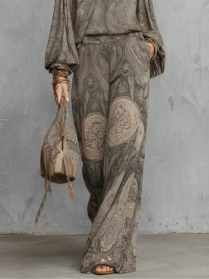Inés | Conjunto Estampado Paisley con Pantalón Ancho