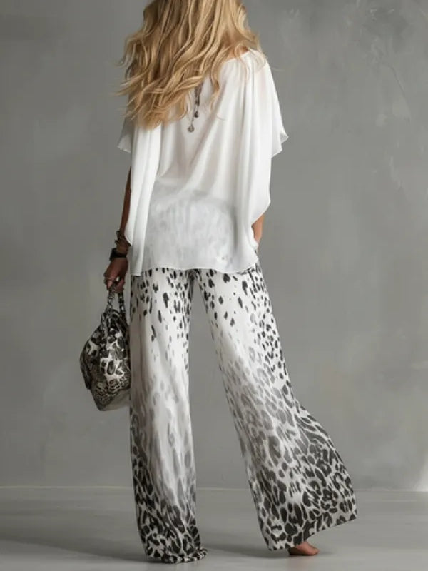 Celia | Conjunto Blanco con Pantalón Leopardo Degradado