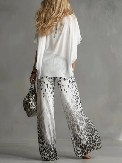 Celia | Conjunto Blanco con Pantalón Leopardo Degradado