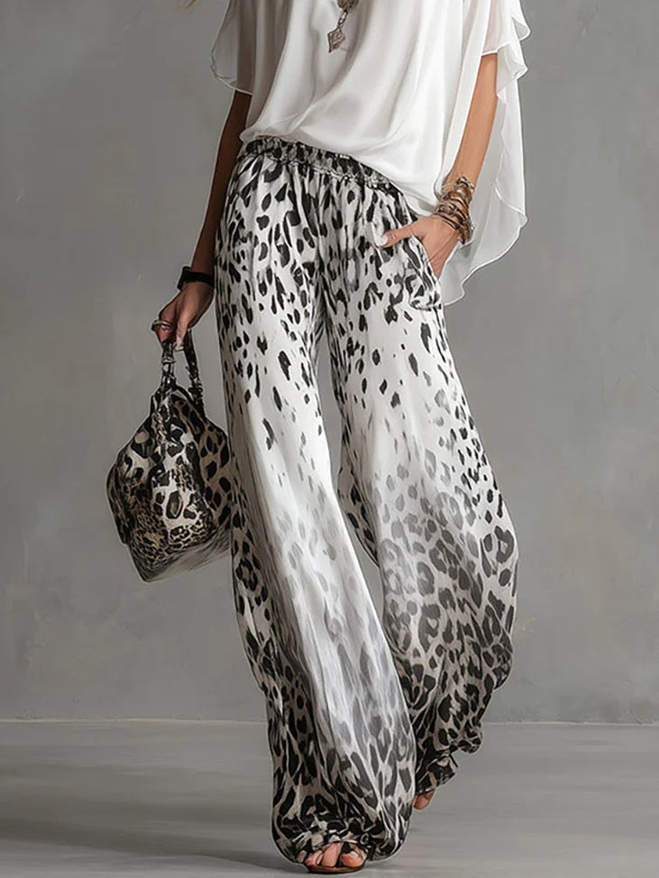 Celia | Conjunto Blanco con Pantalón Leopardo Degradado