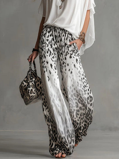Celia | Conjunto Blanco con Pantalón Leopardo Degradado