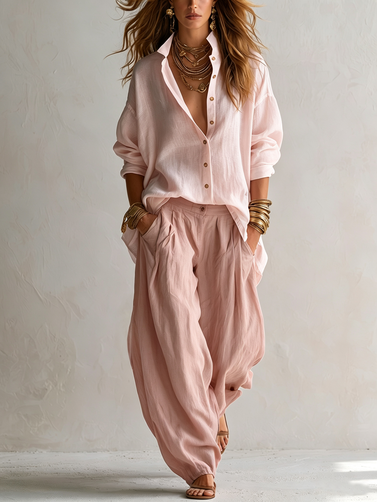 Carla | Camisa blanca holgada y pantalón Lantern verde oliva
