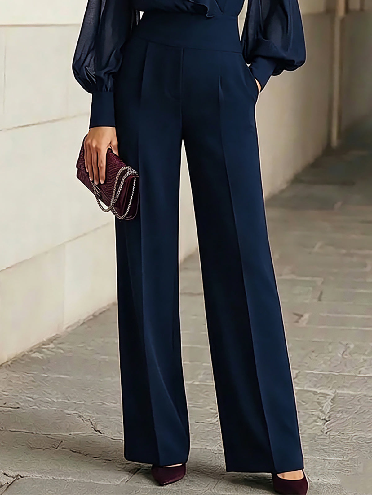 Marina | Conjunto Azul Marino con Volantes y Pantalón Ancho