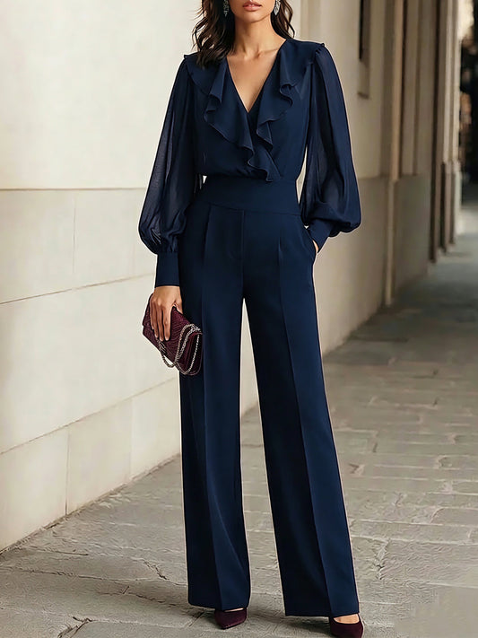 Marina | Conjunto Azul Marino con Volantes y Pantalón Ancho
