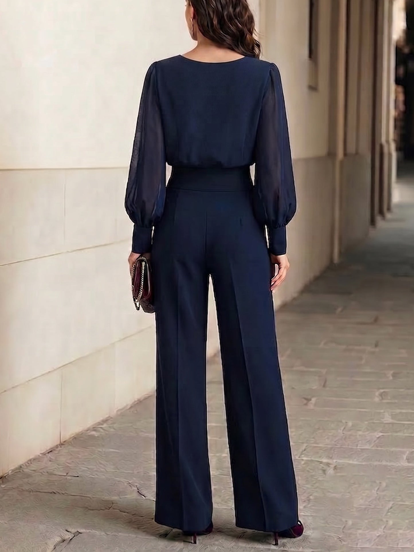 Marina | Conjunto Azul Marino con Volantes y Pantalón Ancho