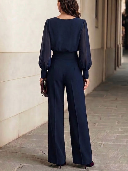 Marina | Conjunto Azul Marino con Volantes y Pantalón Ancho