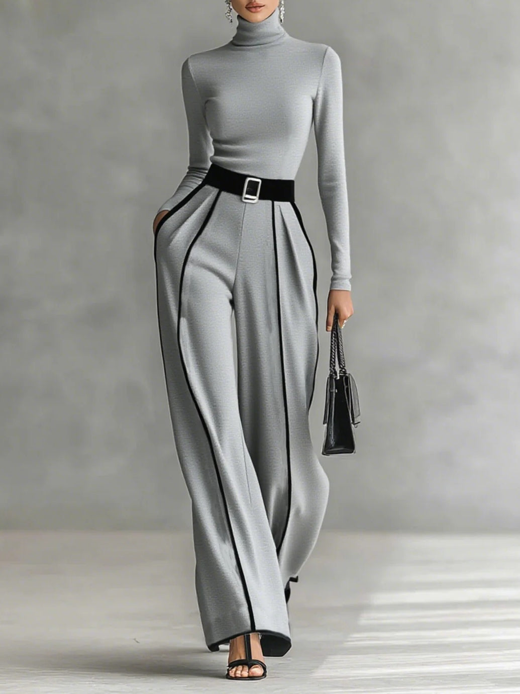 Adèle | Conjunto de cuello alto con ribetes blancos y pantalón de pierna ancha