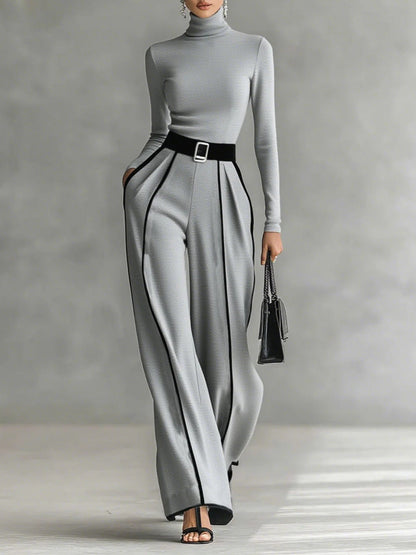 Adèle | Conjunto de cuello alto con ribetes blancos y pantalón de pierna ancha