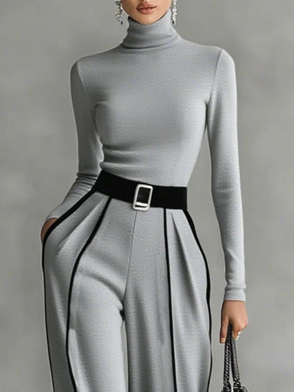Adèle | Conjunto de cuello alto con ribetes blancos y pantalón de pierna ancha