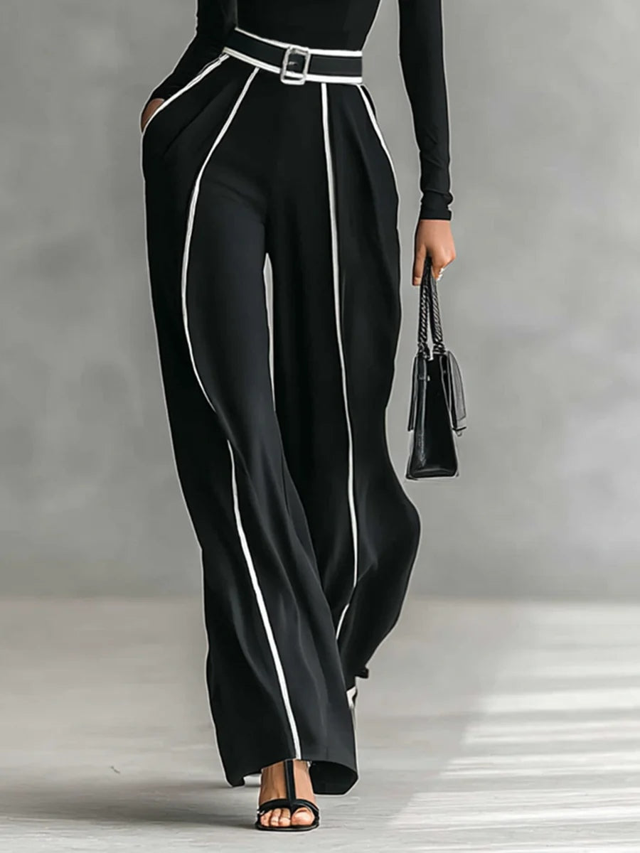 Adèle | Conjunto de cuello alto con ribetes blancos y pantalón de pierna ancha