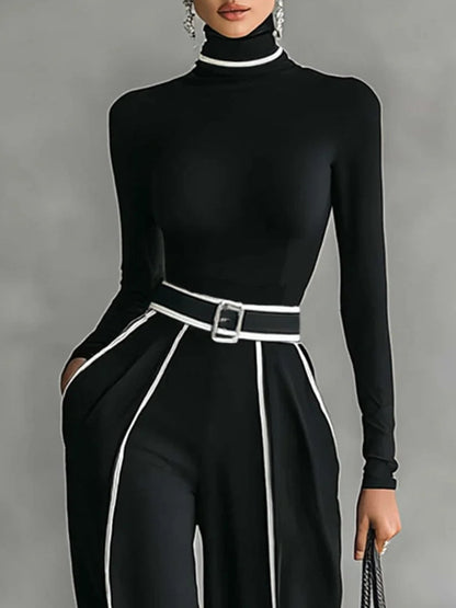 Adèle | Conjunto de cuello alto con ribetes blancos y pantalón de pierna ancha