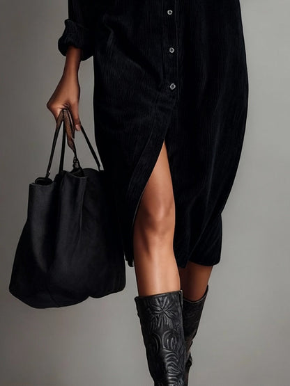 Béatriz | Vestido midi de pana con bolsillos y abotonadura sencilla