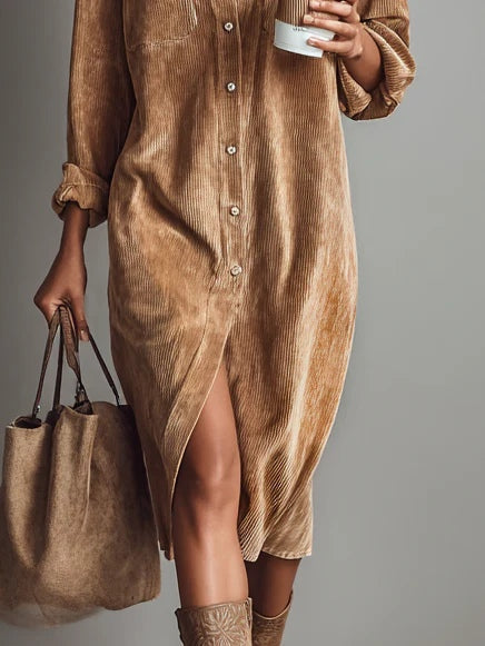 Béatriz | Vestido midi de pana con bolsillos y abotonadura sencilla