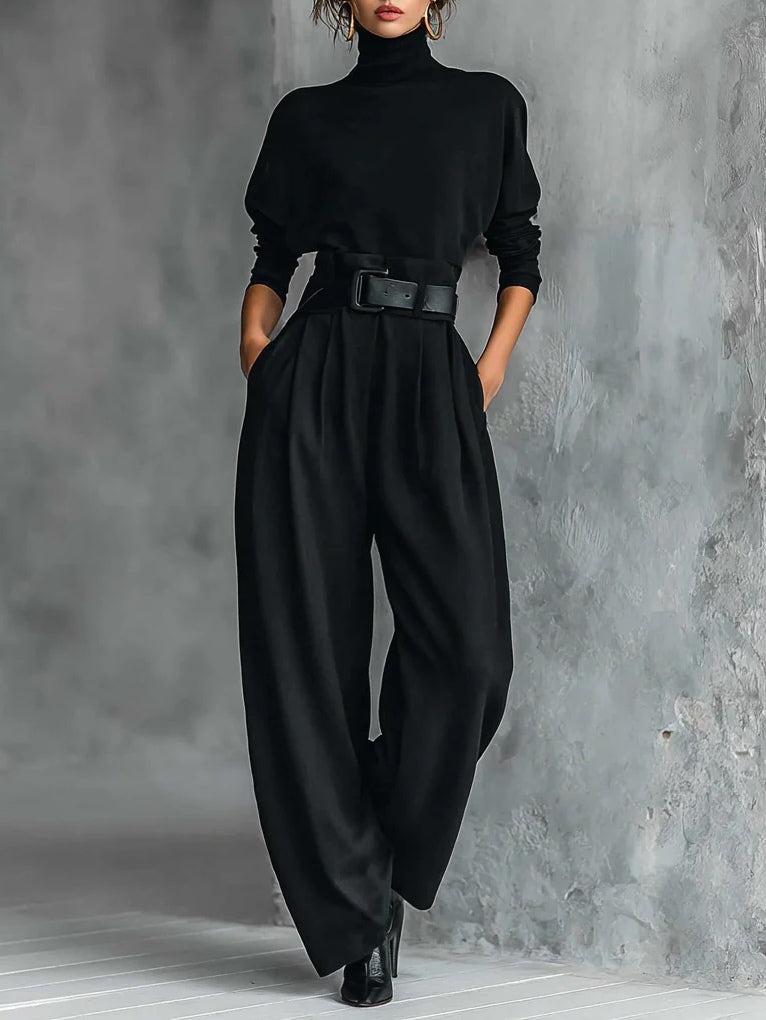 Noelia | Conjunto negro de cuello alto y pantalón recto