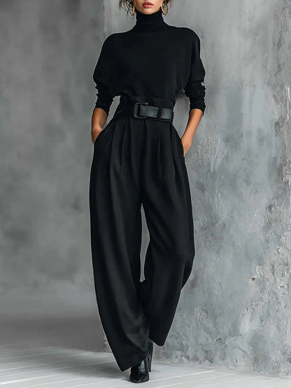 Noelia | Conjunto negro de cuello alto y pantalón recto