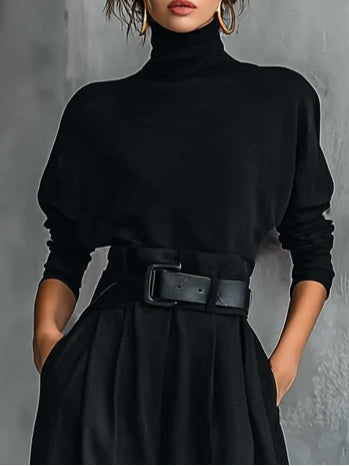 Noelia | Conjunto negro de cuello alto y pantalón recto