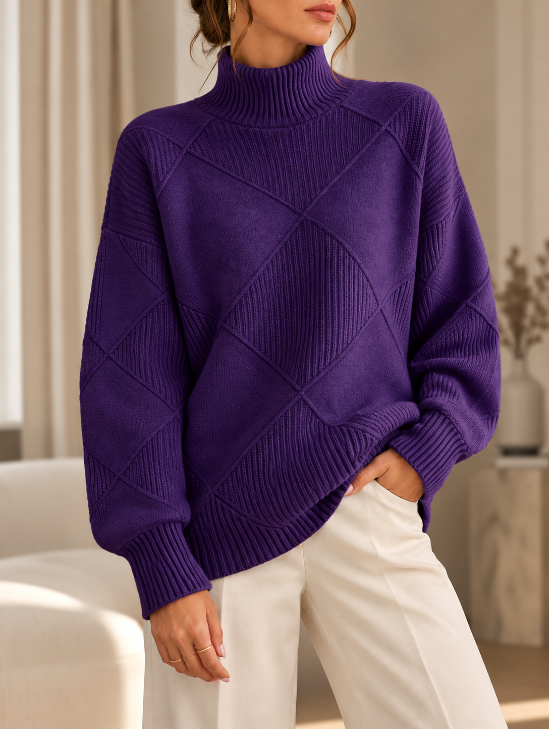 Adriana | Jersey de Cuello Alto con Rombos