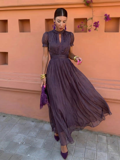 Cayetana | Vestido Largo de Chifón con Cuello Alto