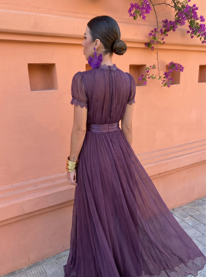 Cayetana | Vestido Largo de Chifón con Cuello Alto
