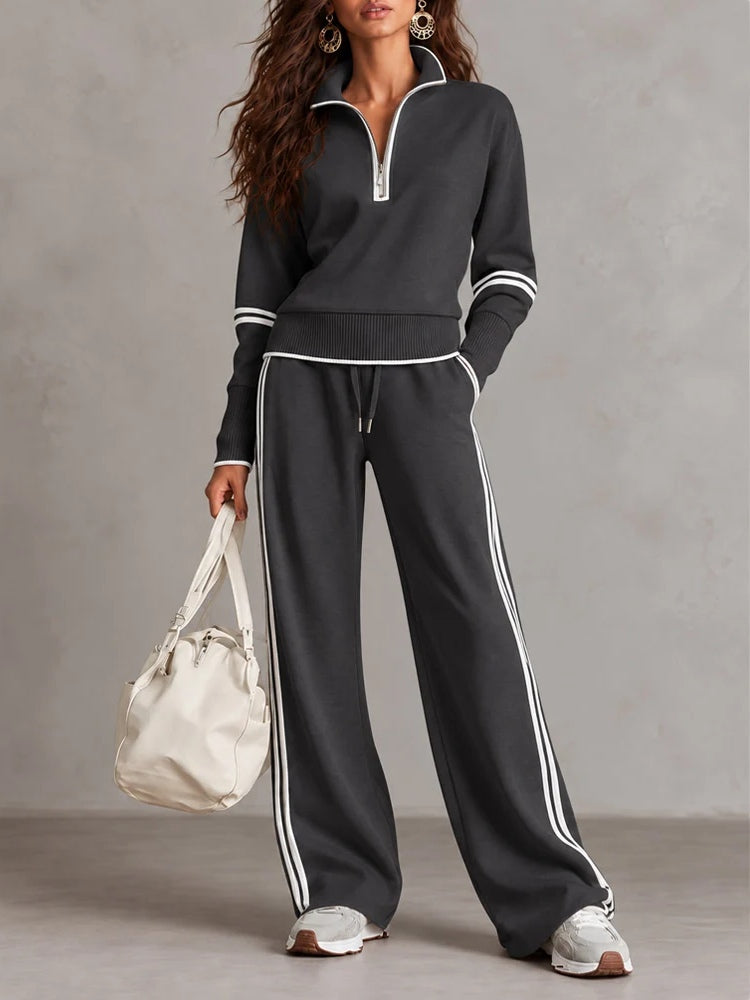 Carla | Conjunto con Sudadera de Cuello Cremallera y Pantalón de Pierna Ancha