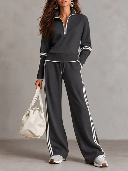 Carla | Conjunto con Sudadera de Cuello Cremallera y Pantalón de Pierna Ancha