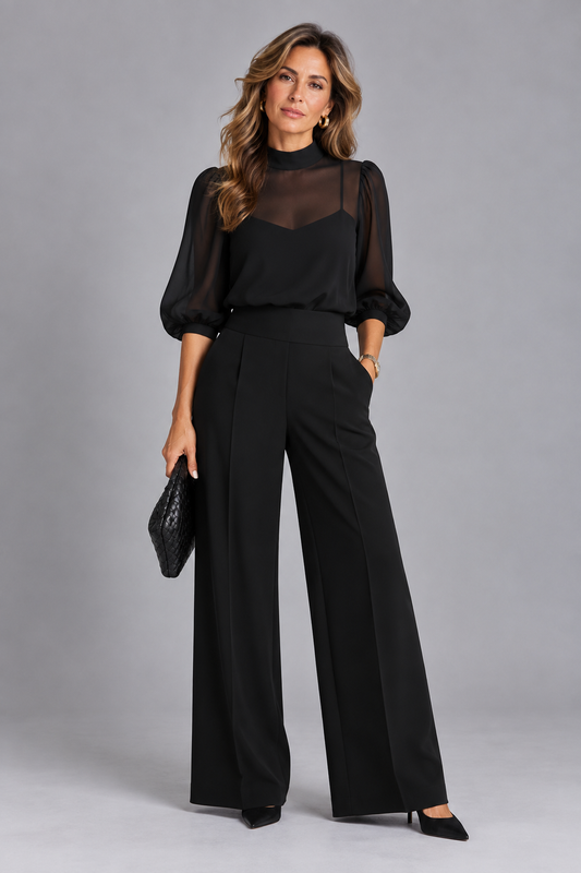 Aitana | Conjunto Negro de Tres Piezas con Transparencias