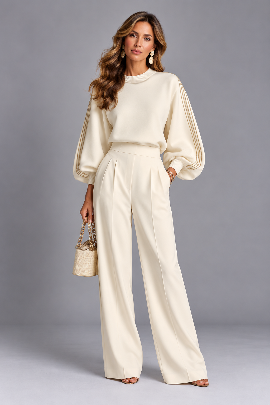 Luisa | Conjunto Acanalado de Top y Pantalón de Pierna Ancha